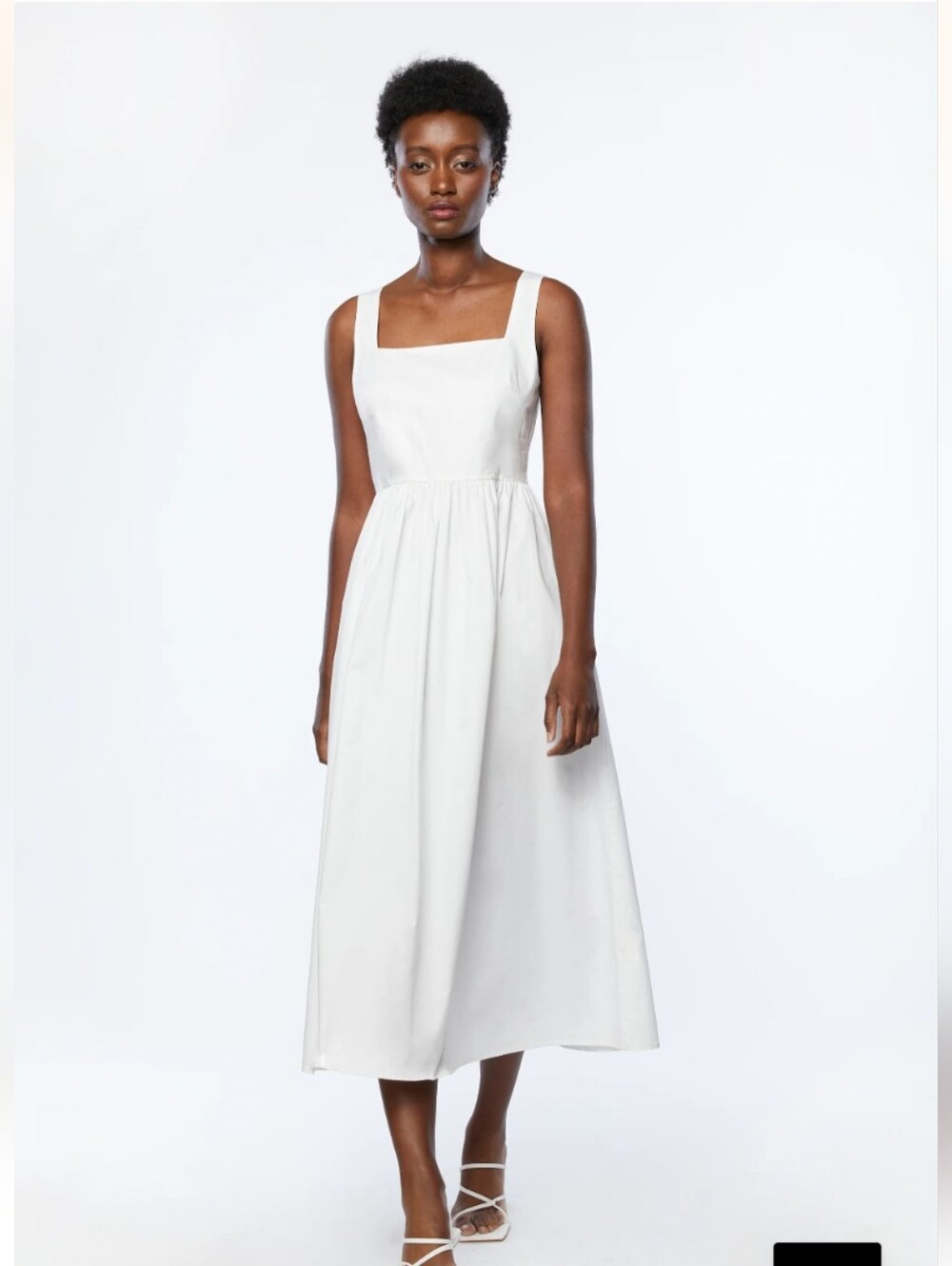 White Square-Neck Midi Dress